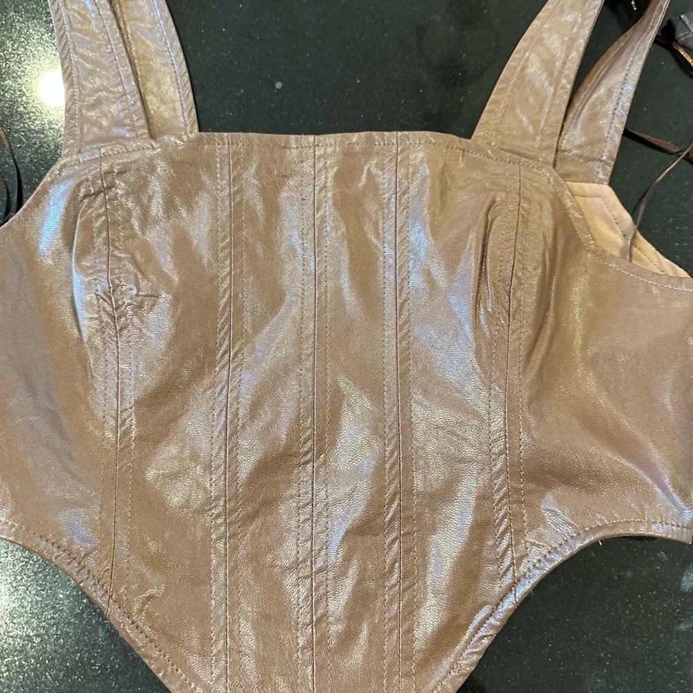 Brown faux leather corset